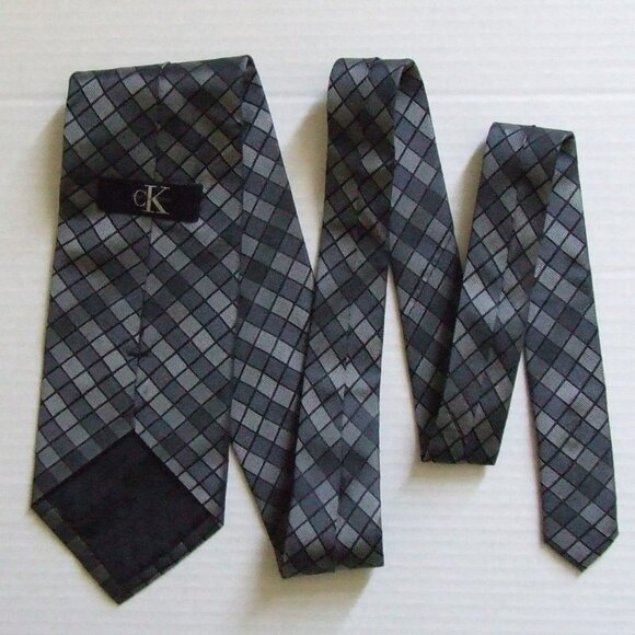 Calvin Klein tie silver gray square pattern silk necktie shades grey metallic - Picture 10 of 10